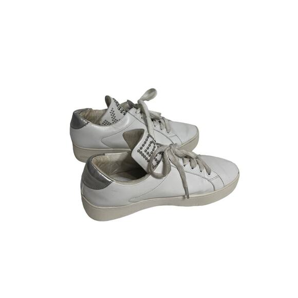Michael Michael Kors Mindy Lace Up Leather Studded Logo White Sneakers Silver - Picture 5 of 8
